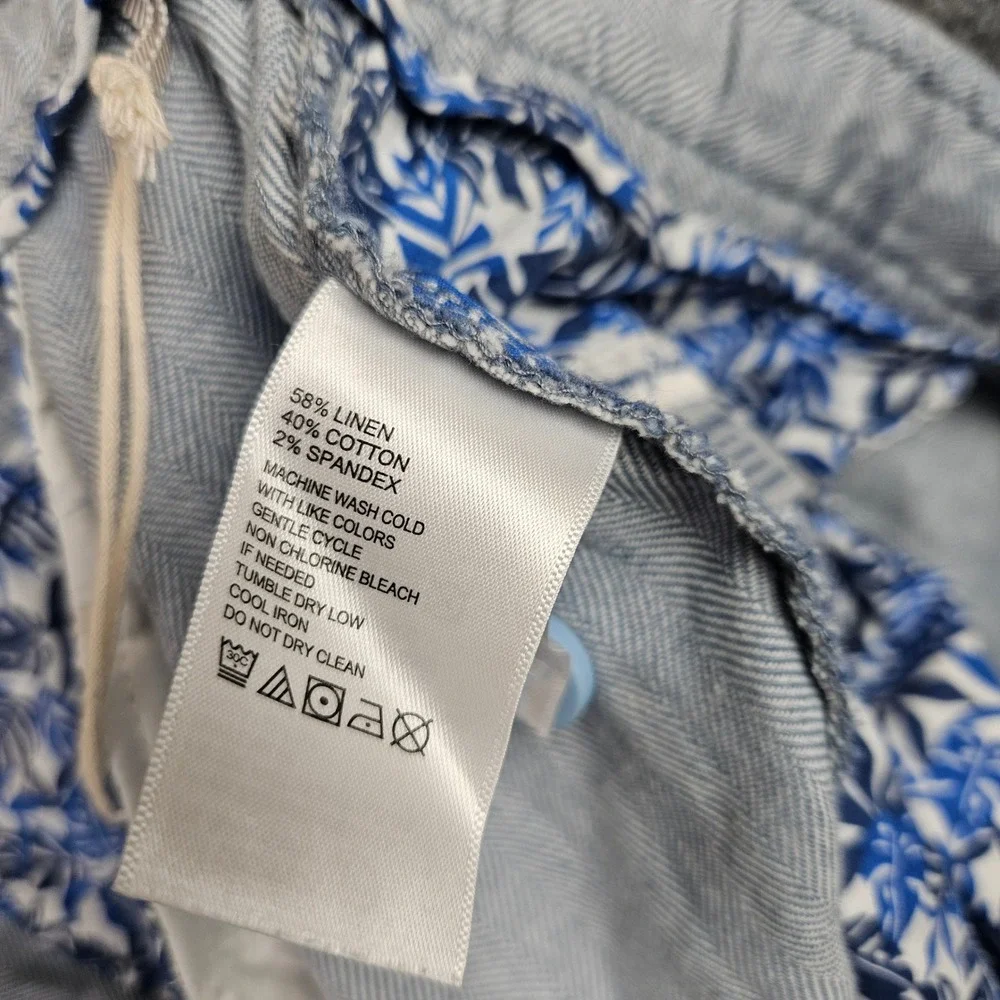 Tommy Bahama Beach Coast Linen Pants Men's 2XLB Full Elastic Blue Herringbone